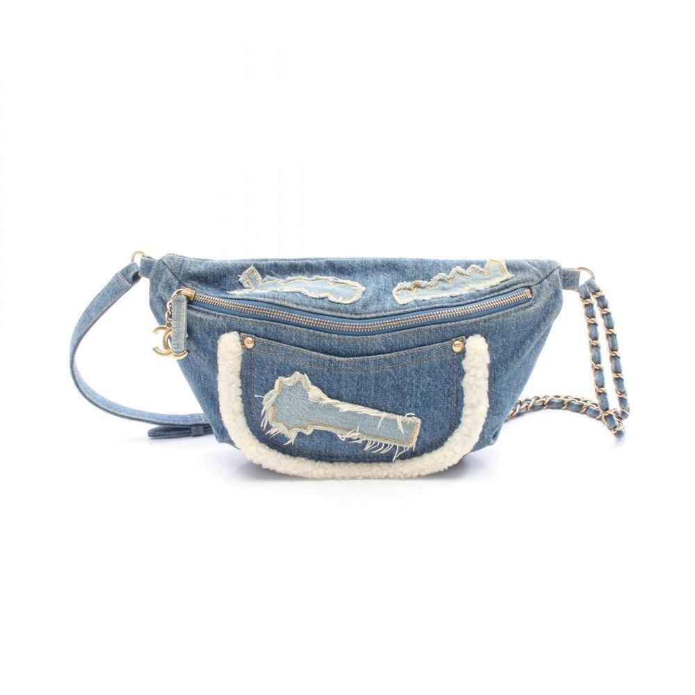 Chanel Waist Bag Body Denim Blue White